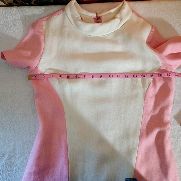 EUC: Vintage 60s R&K Originals Pink & White Block Midi Dress Size see desc - Picture 6 of 9